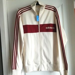 Classic Adidas Track Jacket, Large, Cream/Burgundy